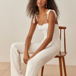 Reformation Alfred Jumpsuit Gossamer Ivory Size 4 Petite With Tags